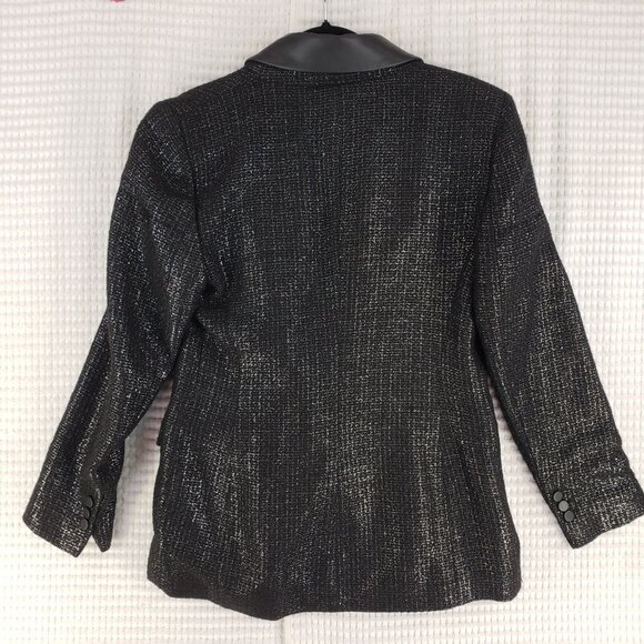 Zara Women’s Black Metallic Tweed Blazer With Satin Collar Double-Breasted Sz L - Picture 2 of 9